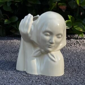 Vintage 1940s Catalina Pottery Woman Head Vase Planter 7 " Yellow Cyan Glaze